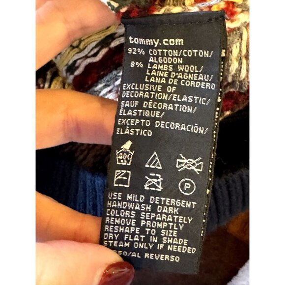 Tommy Hilfiger Navy Blue and Green Nordic Wool Blend Crew Neck Sweater Size XL - Picture 7 of 8